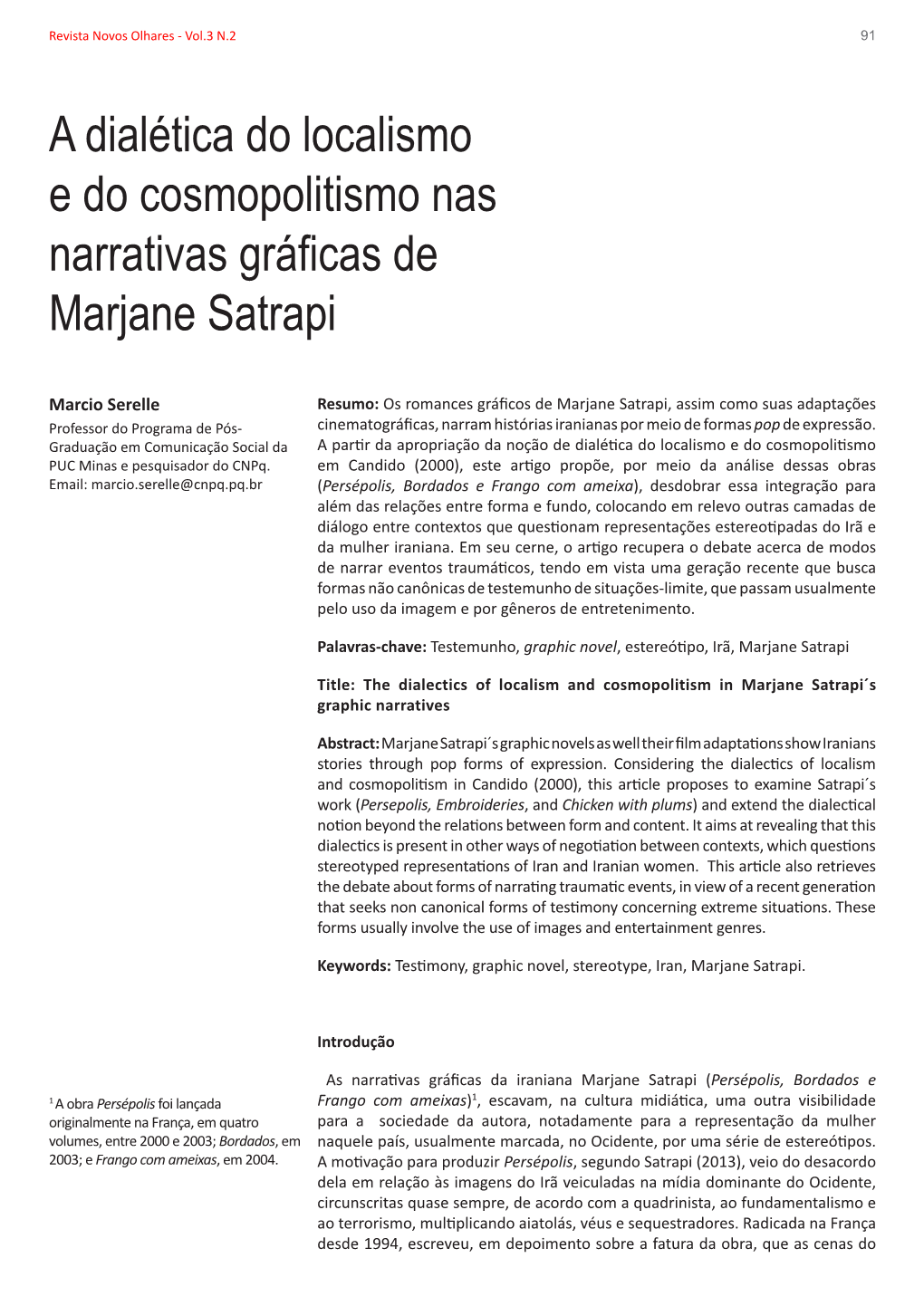 A Dialética Do Localismo E Do Cosmopolitismo Nas Narrativas Gráficas De Marjane Satrapi