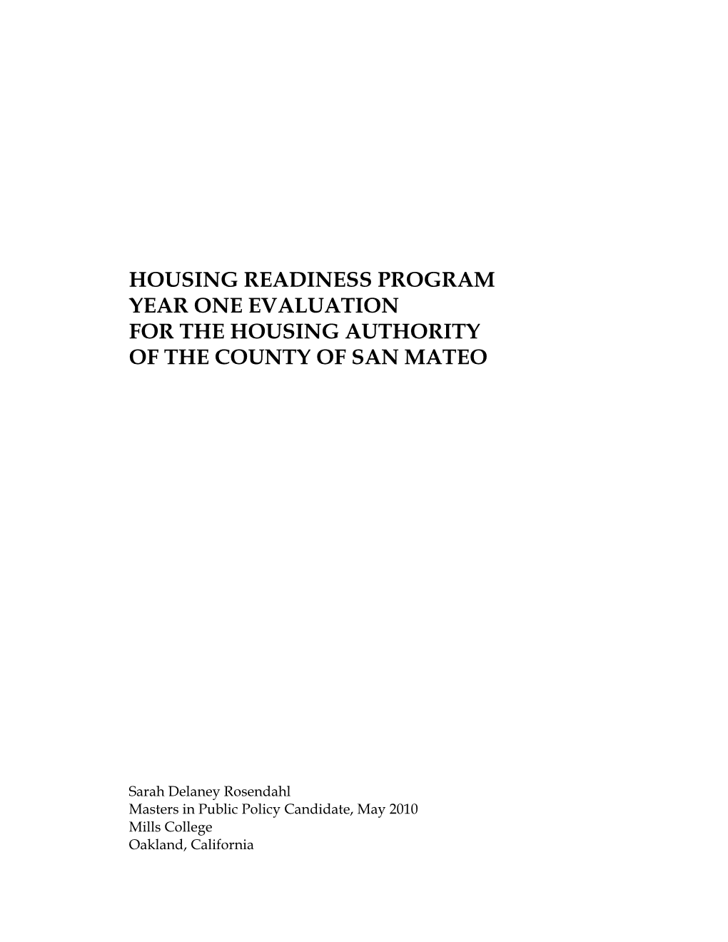 Housing Readiness Program Year One Evaluation for the Housing Authority of the County of San Mateo