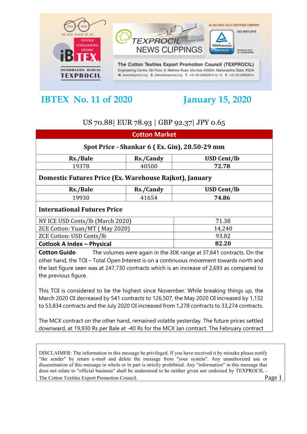 IBTEX No. 11 of 2020 January 15, 2020