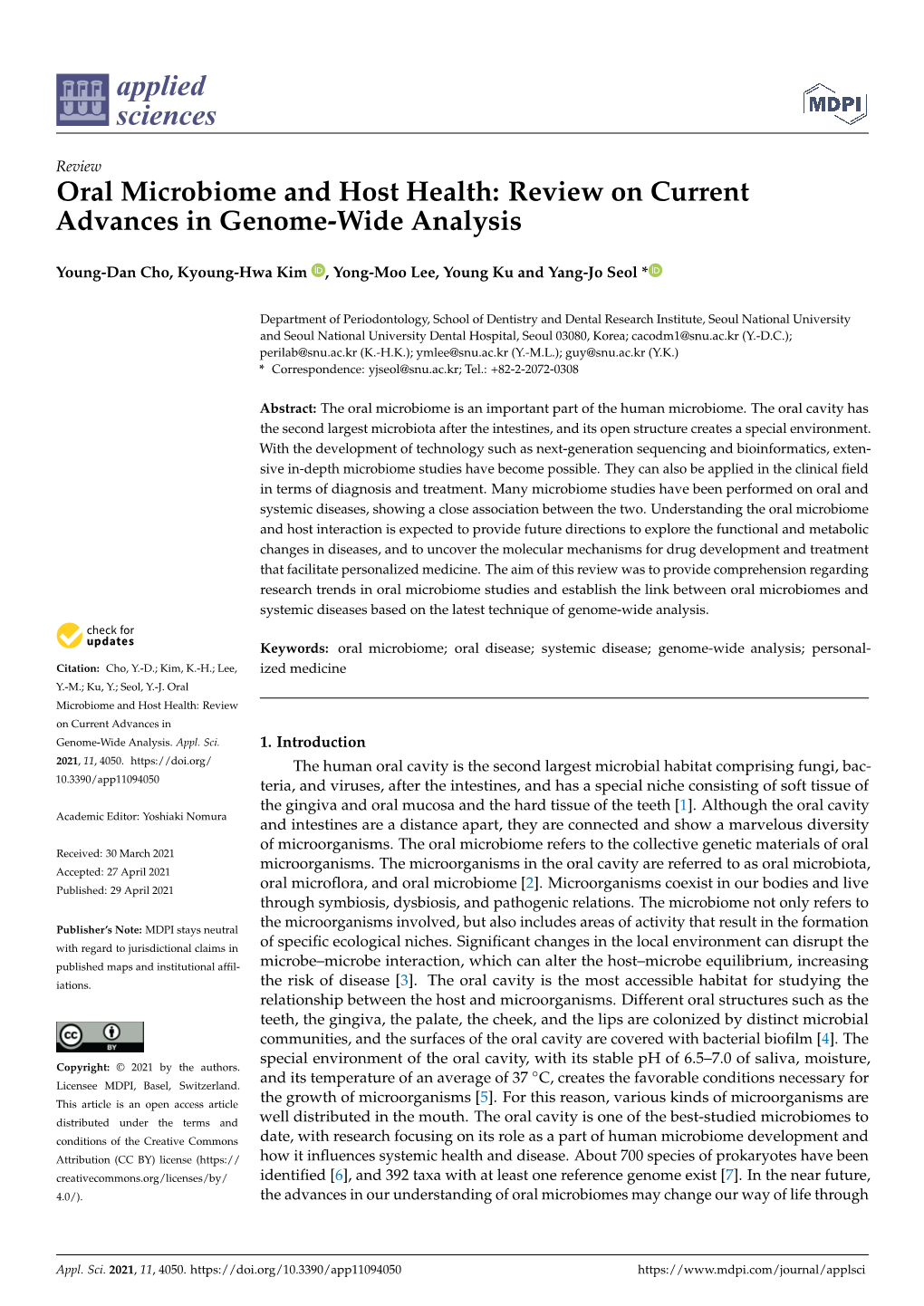 Oral Microbiome and Host Health: Review on Current Advances in Genome-Wide Analysis