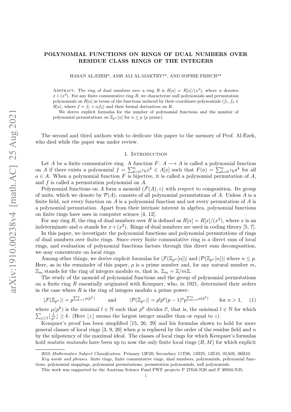 Arxiv:1910.00238V3 [Math.AC] 11 Jan 2021