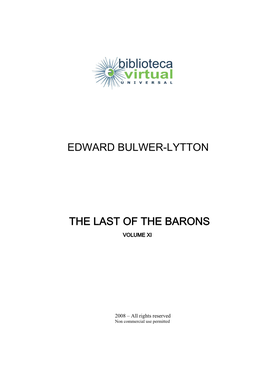 Edward Bulwer-Lytton the Last of the Barons
