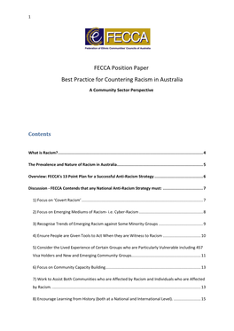 FECCA Position Paper Best Practice for Countering Racism in Australia