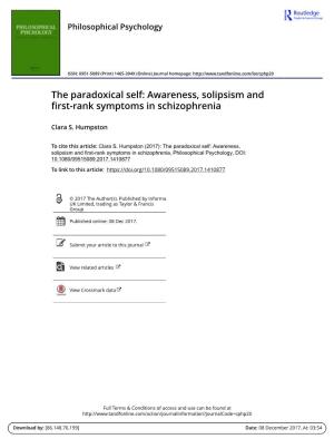 Awareness, Solipsism and First-Rank Symptoms in Schizophrenia