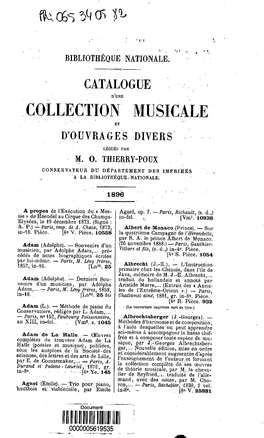 Catalogue D'une Collection Musicale Et D'ouvrages Divers Legues Par MO