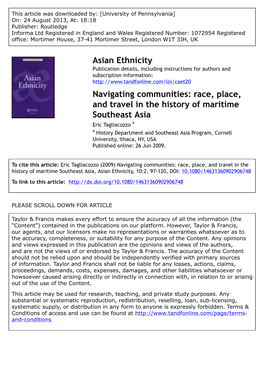 Race, Place, and Travel in the History of Maritime Southeast Asia