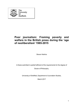 Poor Journalism: Framing Poverty and Welfare in the British Press During the ‘Age of Neoliberalism’ 1985-2015