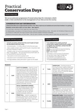 Practical Conservation Days MARCH-MAY 2020