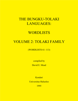 Bungku-Tolaki Languages: Wordlists, Volume 2: Tolaki Family