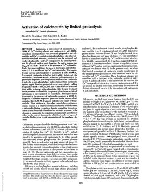 Activation of Calcineurin by Limited Proteolysis (Calmodulin/Ca2+/Protein Phosphatase) ALLAN S