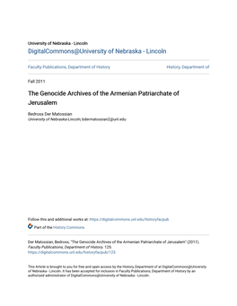 The Genocide Archives of the Armenian Patriarchate of Jerusalem