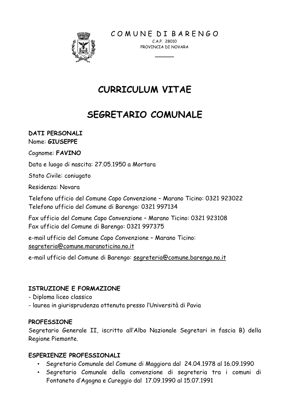 Curriculum Vitae Segretario Comunale.Pdf