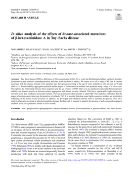 Hexosaminidase a in Tay–Sachs Disease