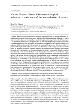 Ecological Urbanism, Circulation, and the Immunization of Nature