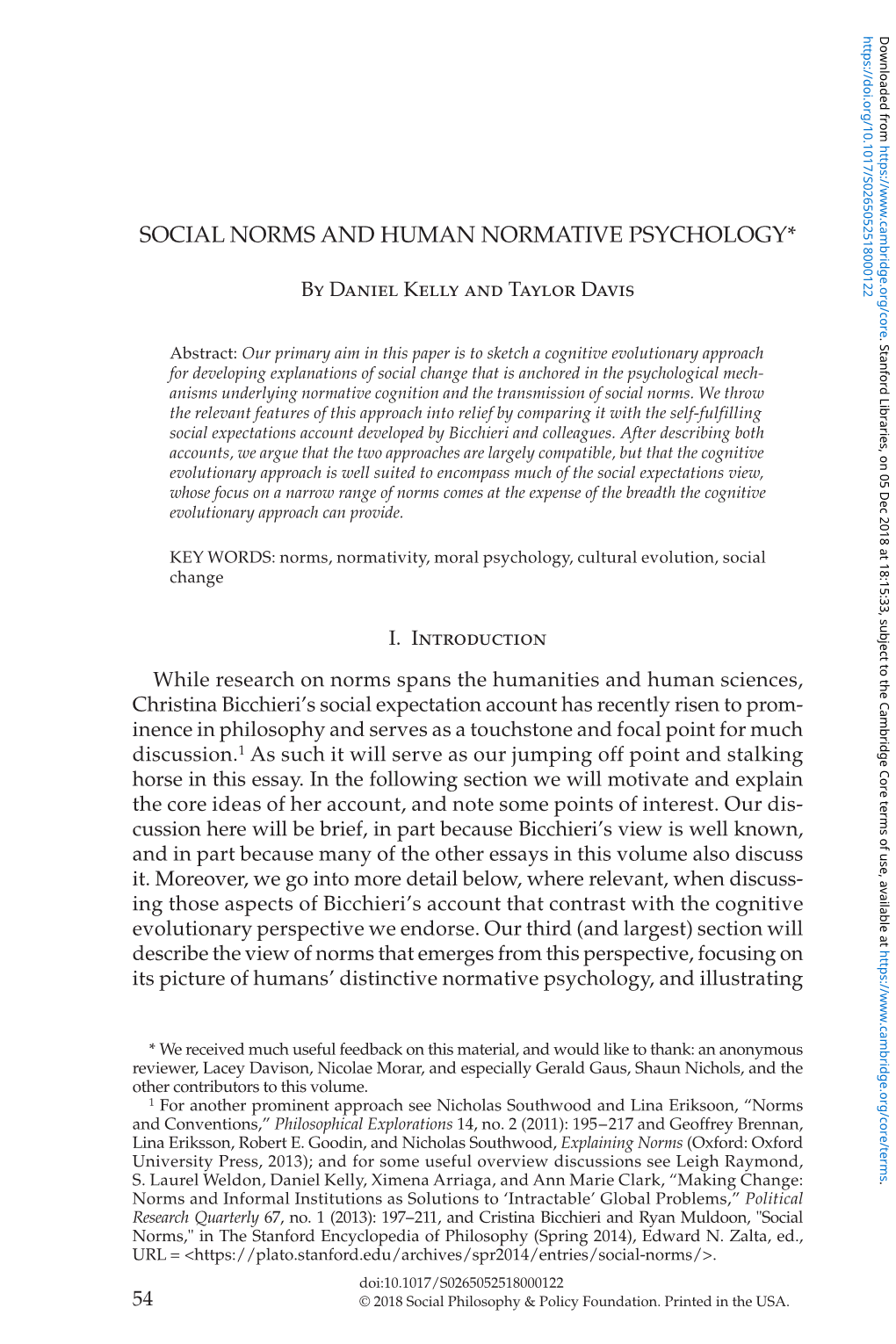 Social Norms and Human Normative Psychology*