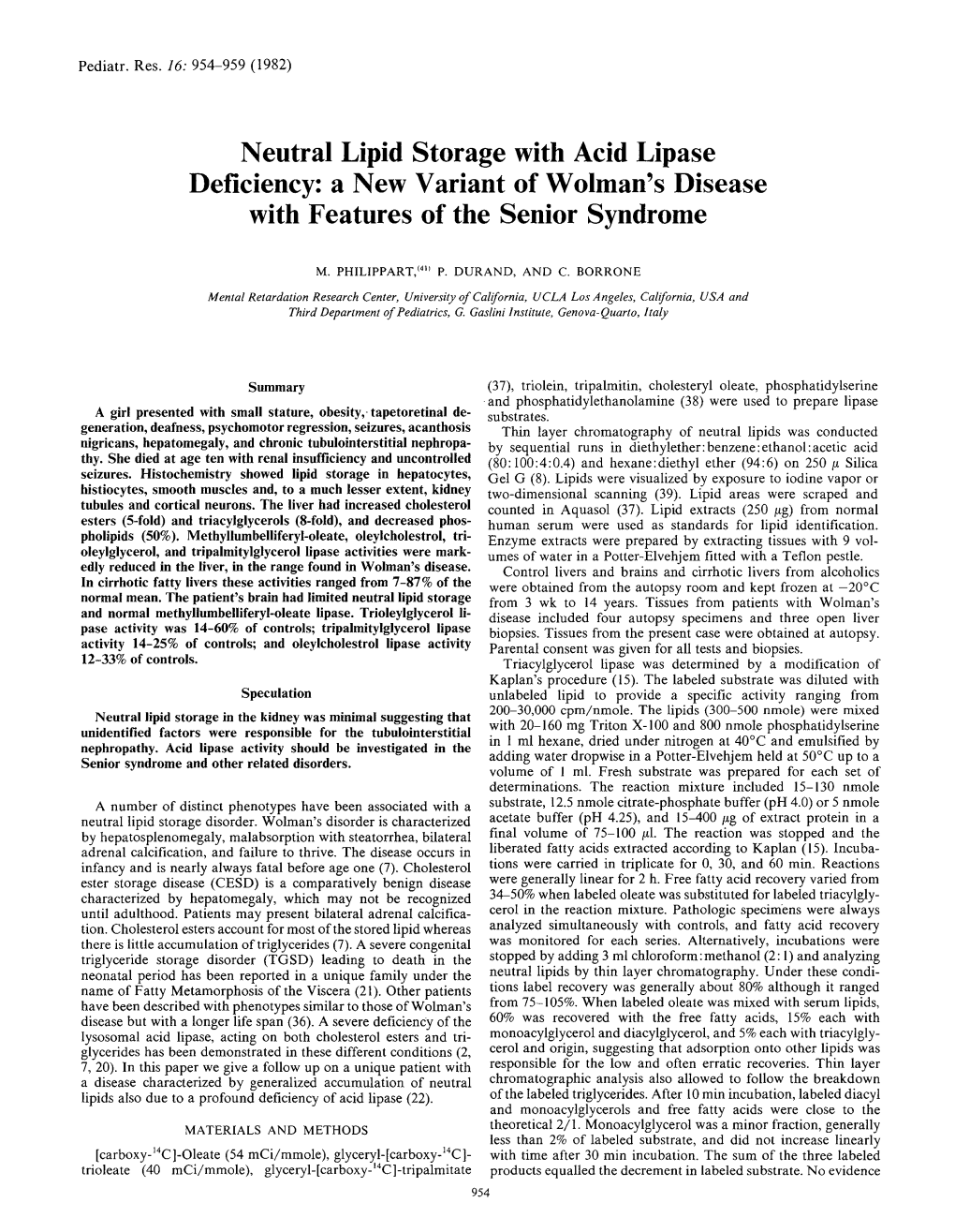 Neutral Lipid Storage with Acid Lipase Deficiency: a New Variant of Wolman's Disease with Features of the Senior Syndrome