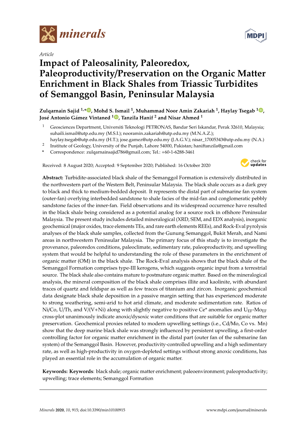 Impact of Paleosalinity, Paleoredox, Paleoproductivity