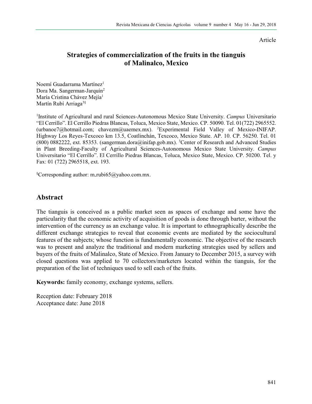 Strategies of Commercialization of the Fruits in the Tianguis of Malinalco, Mexico