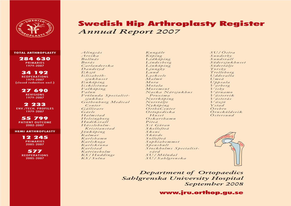 Swedish Hip Arthroplasty Register – Annual Report 2 Report Annual – Register Arthroplasty Hip Swedish