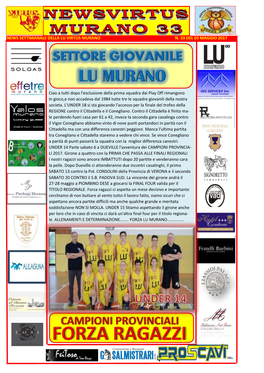 News Settimanale Della Lu Virtus Murano N. 33 Del 03 Maggio 2017