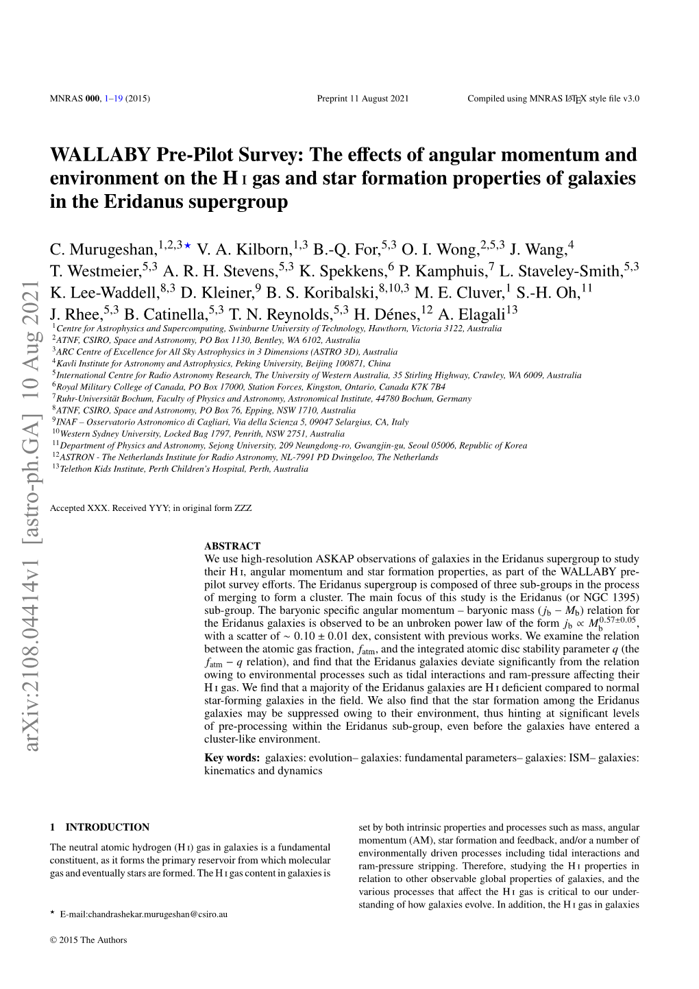 Arxiv:2108.04414V1 [Astro-Ph.GA] 10 Aug 2021 Key Words: Galaxies: Evolution– Galaxies: Fundamental Parameters– Galaxies: ISM– Galaxies: Kinematics and Dynamics