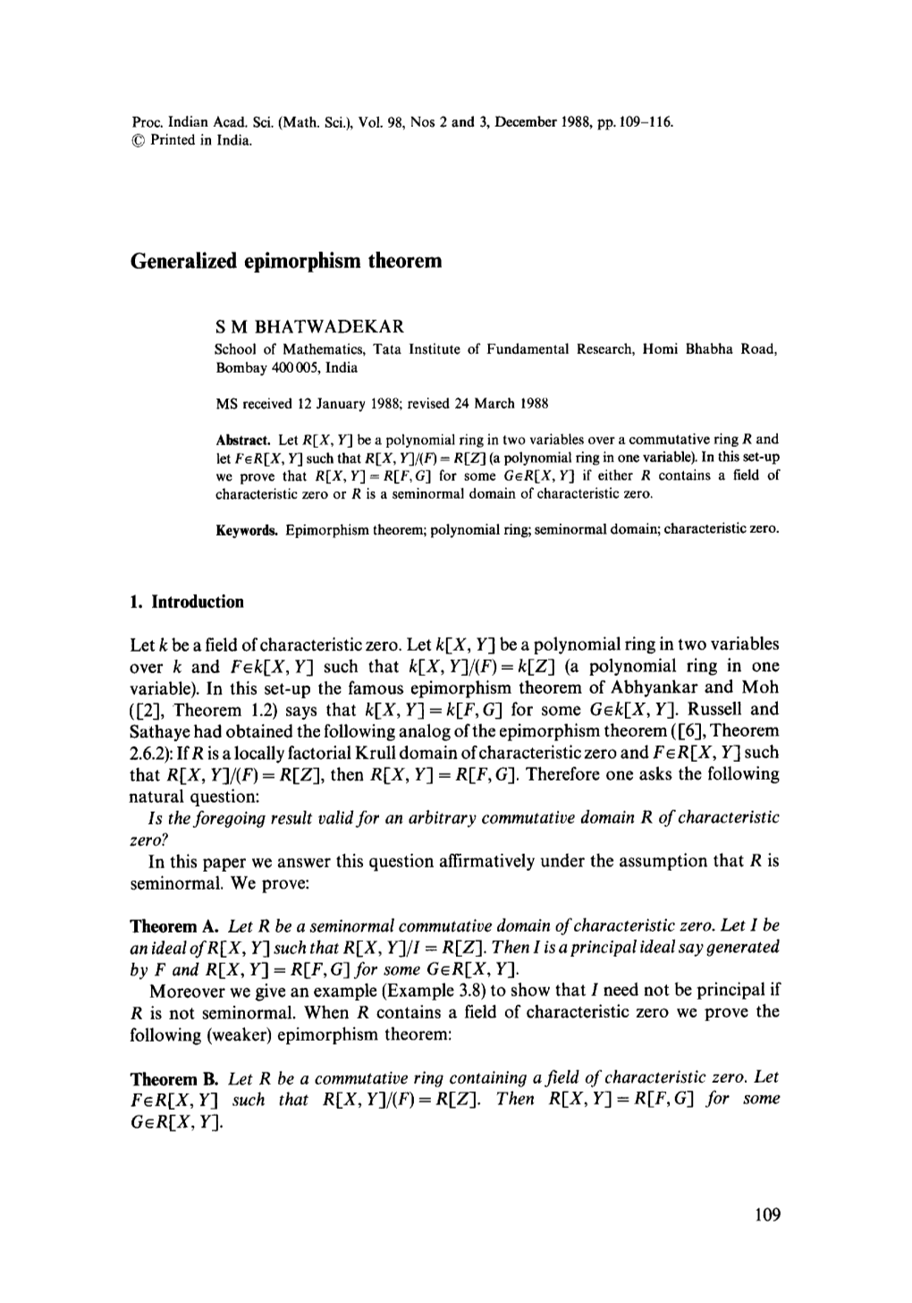 Generalized Epimorphism Theorem