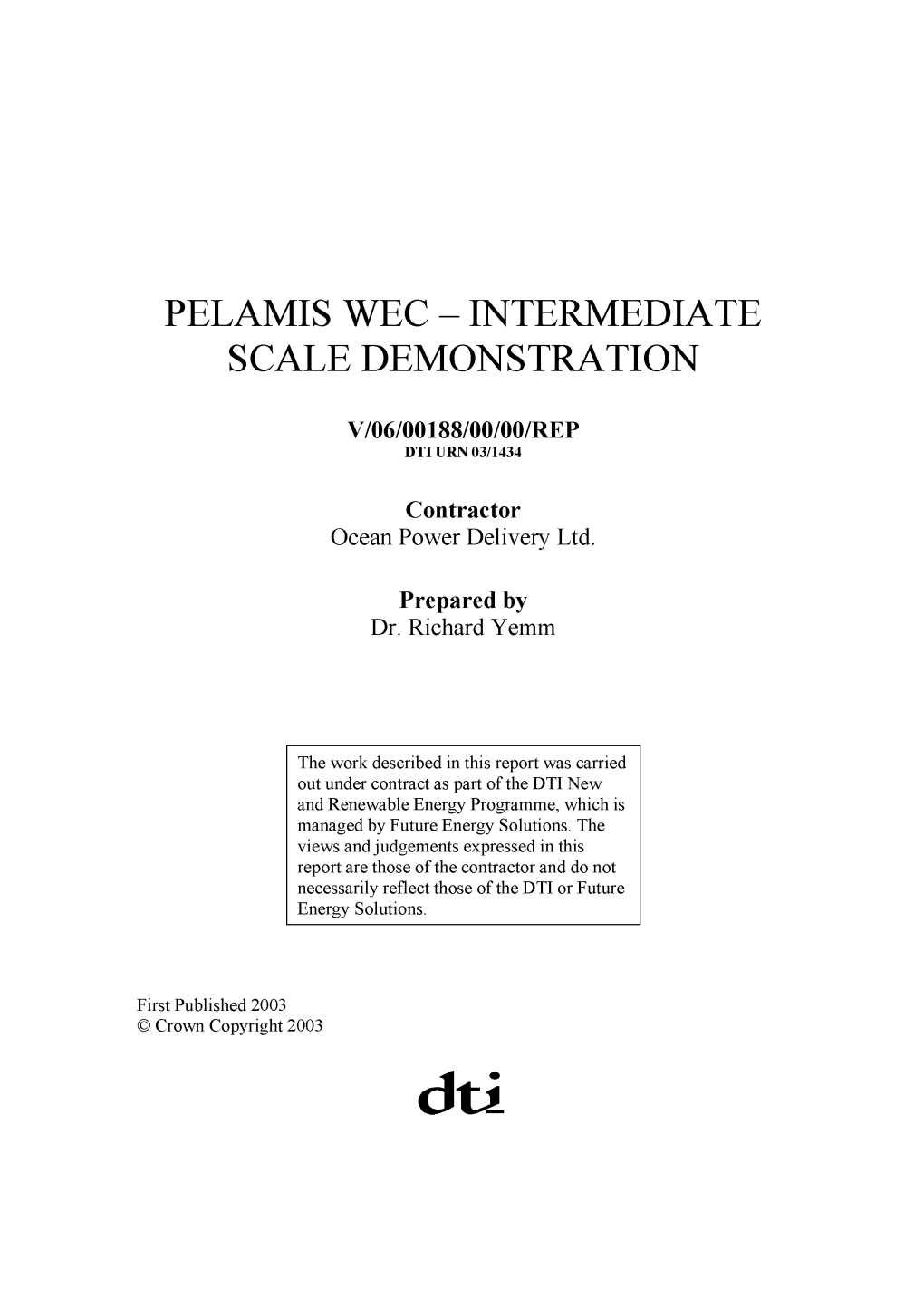 Pelamis Wec - Intermediate Scale Demonstration