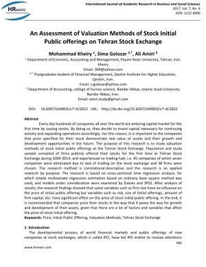 An Assessment of Valuation Methods of Stock Initial Public Offerings on Tehran Stock Exchange