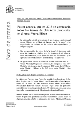Pastor Anuncia Que En 2015 Se Contratarán Todos Los Tramos De Plataforma Pendientes En El Ramal Vitoria-Bilbao