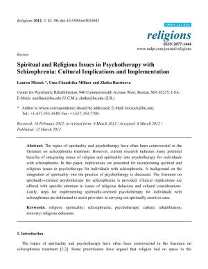 Spiritual and Religious Issues in Psychotherapy with Schizophrenia: Cultural Implications and Implementation