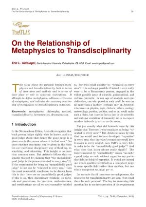 On the Relationship of Metaphysics to Transdisciplinarity 79