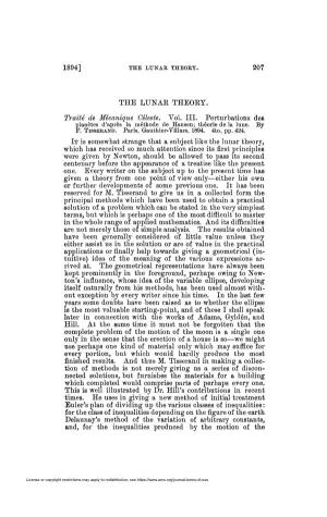 1894] 207 the LUNAR THEORY. Traité De Mécanique Céleste. Vol