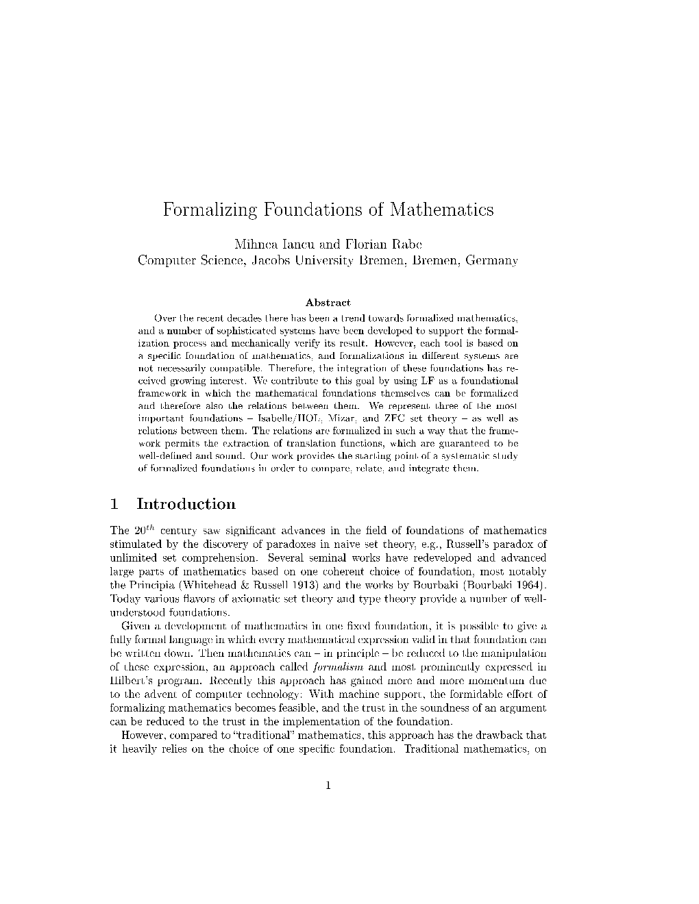 Formalizing Foundations of Mathematics