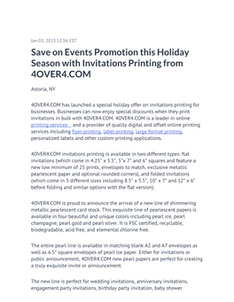 Save on Events Promotion This Holiday Season with Invitations Printing from 4OVER4.COM