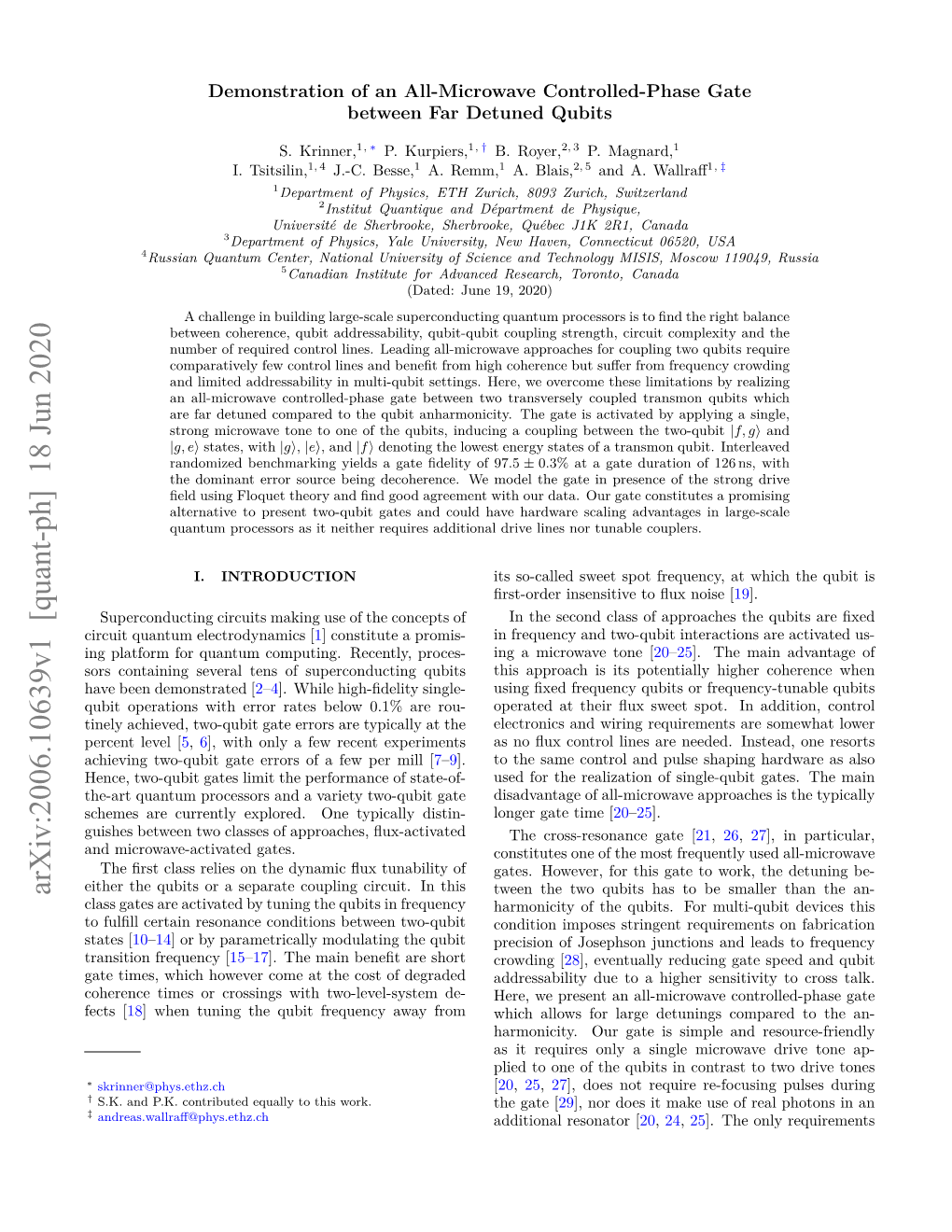 Demonstration of an All-Microwave Controlled-Phase Gate Between Far Detuned Qubits