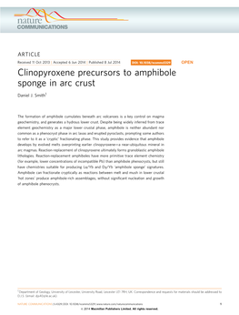 Clinopyroxene Precursors to Amphibole Sponge in Arc Crust