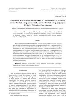 Antioxidant Activity of the Essential Oils of Different Parts of Juniperus Excelsa M