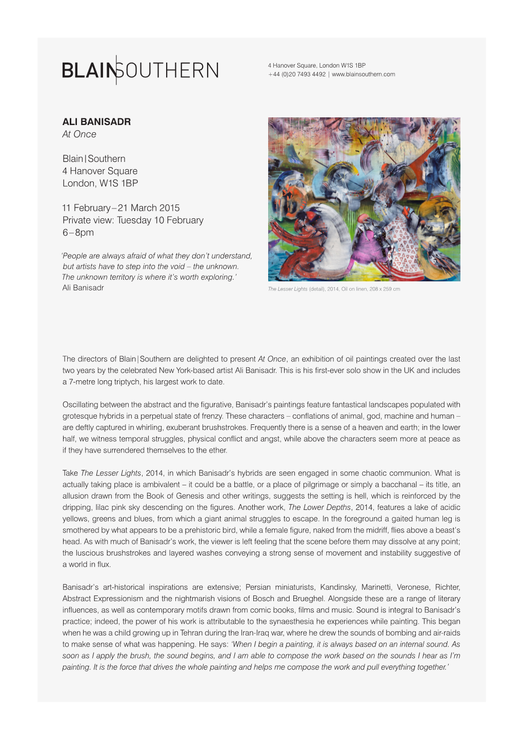 ALI BANISADR at Once Blain | Southern 4 Hanover Square