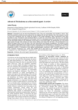 Advent of Trichoderma As a Bio-Control Agent- a Review
