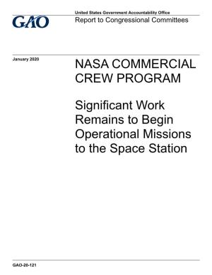 GAO-20-121, NASA Commercial Crew Programs: Significant Work