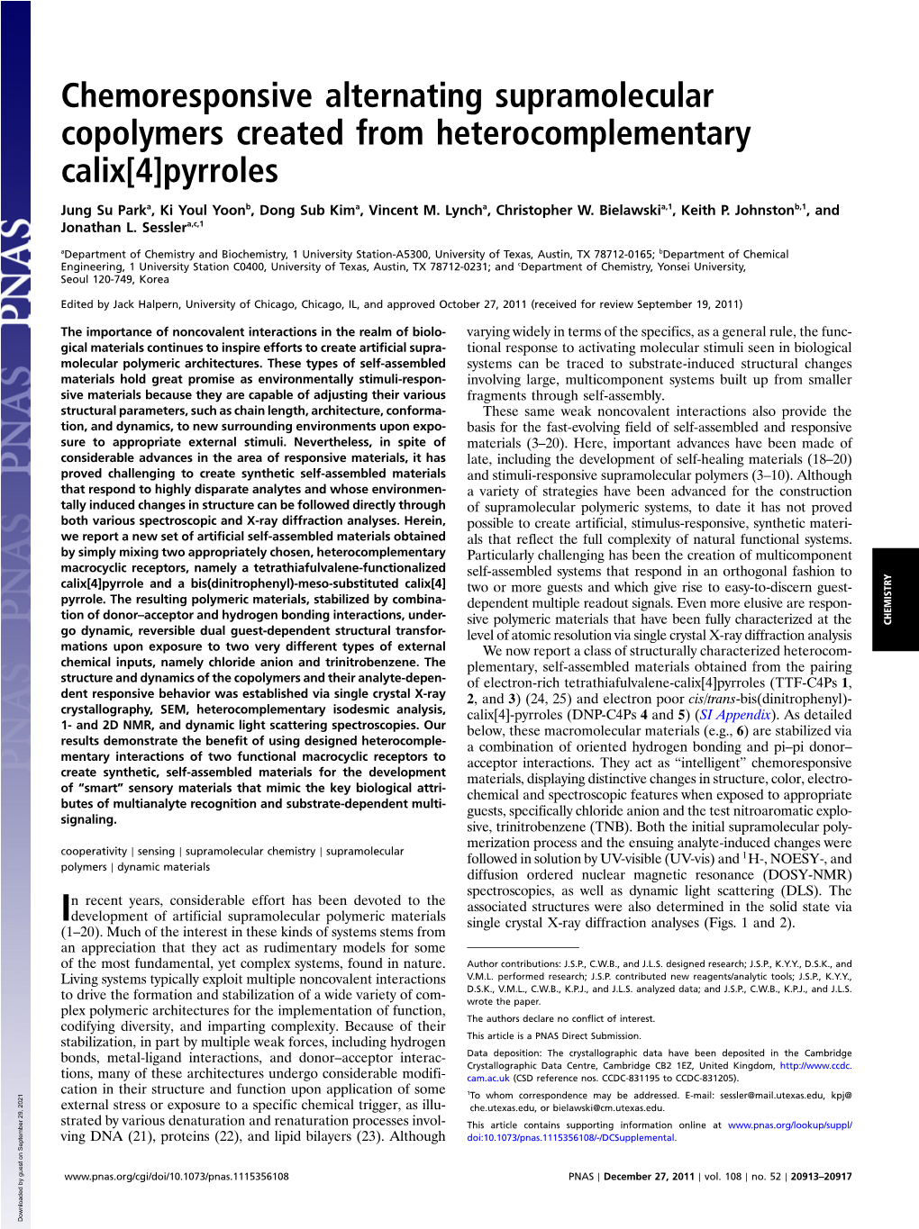 Chemoresponsive Alternating Supramolecular Copolymers Created from Heterocomplementary Calix[4]Pyrroles