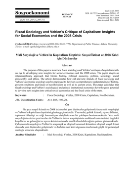 Fiscal Sociology and Veblen's Critique of Capitalism: Insights for Social