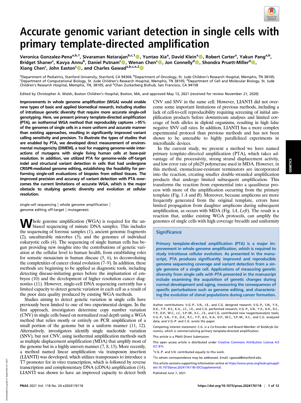 Accurate Genomic Variant Detection in Single Cells with Primary Template-Directed Amplification