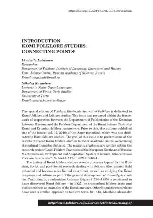 Introduction. Komi Folklore Studies: Connecting Points1