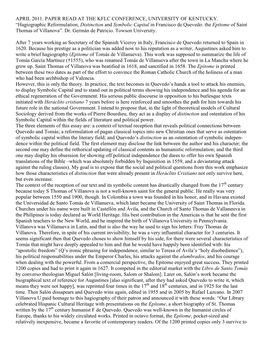 APRIL 2011. PAPER READ at the KFLC CONFERENCE, UNIVERSITY of KENTUCKY. “Hagiographic Reformulation, Distinction and Symbolic C