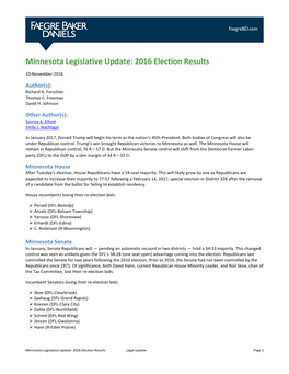 Minnesota Legislative Update: 2016 Election Results