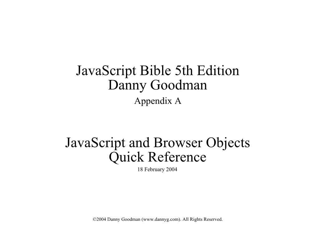 Javascript Bible 5Th Edition Quick Reference