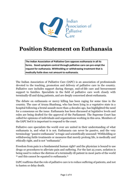 Position Statement on Euthanasia