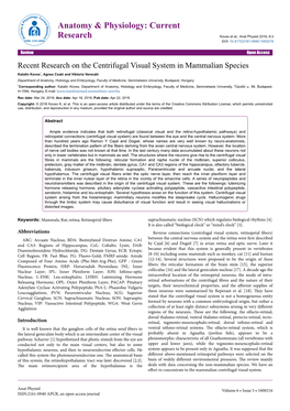 Recent Research on the Centrifugal Visual System in Mammalian Species