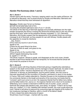 Hamlet: Plot Summary (Acts 1 and 2)